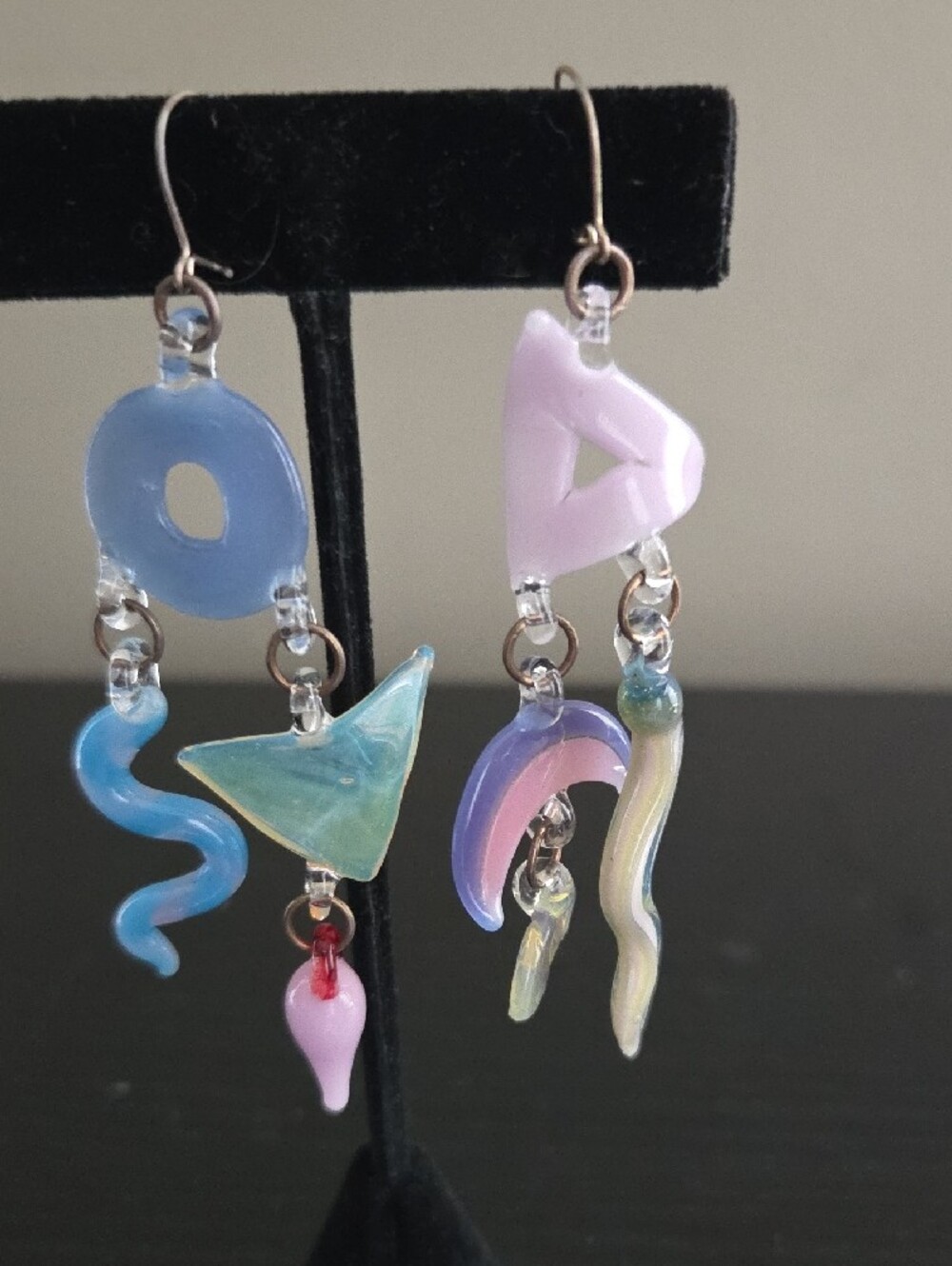 Pastel Abstract Fun Glass Drop Earrings - Picture 2 of 4